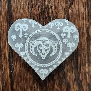 Selenite Aries Zodiac Heart 1.75x1.5x.5